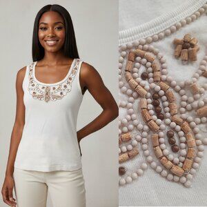 Vtg 90s cotton tank top w/ wooden beads